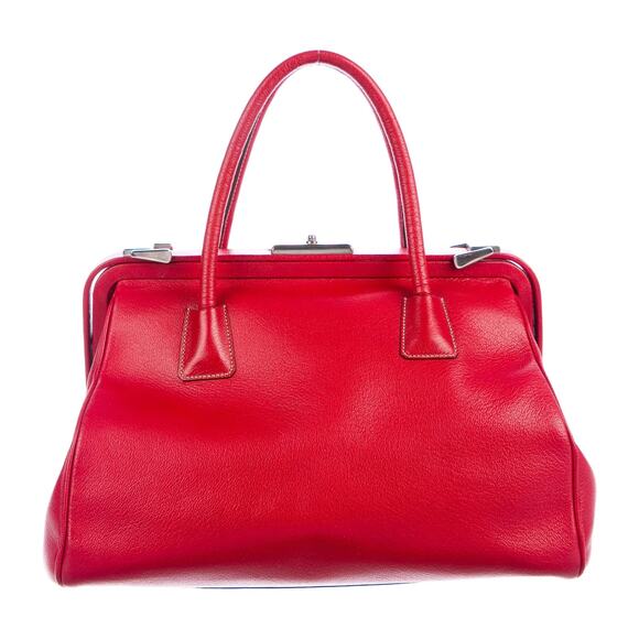 EUC Y2K PRADA Doctor Bag Red Silver Fuoco leather Tote Satchel Madras Cerniera - Picture 4 of 5